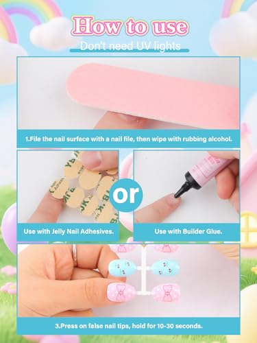 EBANKU 24pc Kids Press On Nails Set - Almond False Nails for Girls