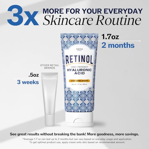 LilyAna Naturals Retinol Cream - Anti-Aging Moisturizer for Face & Neck, Made in USA, Wrinkle Reduction - 1.7oz, 2 Pack