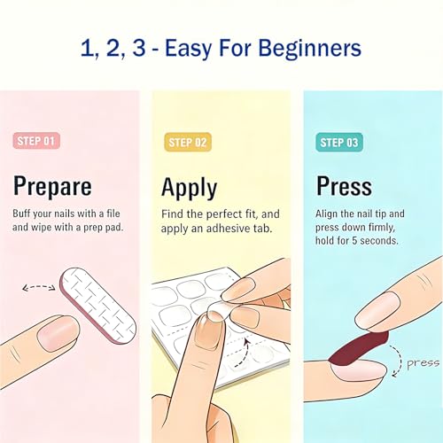 Press on Nails & Toenails, 60Pcs 2-in-1, Glossy White French Tip