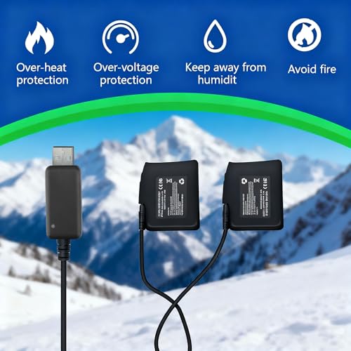 USB-DC Dual Port Power Cord Charger Compatible with Heated Gloves Socks Hats Mittens Heating Pad and 7.4V SWB01 SWB03 3500mAh Rechargable Lithium Polymer Batteries Power Cable
