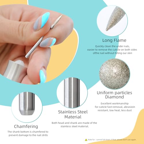 Fine 2mm Long Flame Cuticle Cleaner Nail Drill Bits - 5Pcs Set