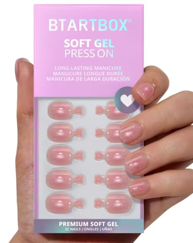 BTArtbox Sparkle Together Press On Nails - Super Short Squoval Kit, 32 Nails