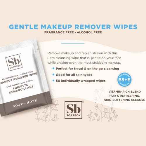 Soapbox Fragrance-Free Makeup Remover Wipes - Gentle Facial Cleansing Wipes for Dirt and Oil, Alcohol Free Makeup Remover Pads 50 Count
