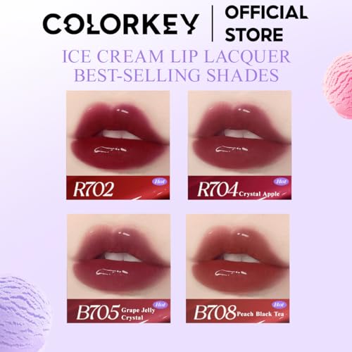 COLORKEY Air Lip Glaze - Ice Cream Edition, Hydrating Mirror Shine Lip Gloss