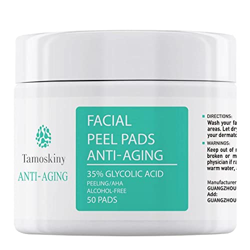 35% Glycolic Acid Pads for Face & Body, Exfoliating Facial Peel, AHA Resurfacing Pads with Vitamins B5, C & E, Green Tea, Glycolic Acid Peel Pads for Dark Spots Acne Fine Lines & Wrinkles 50 Pads