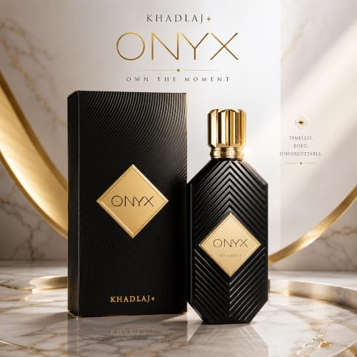 Khadlaj Onyx Gold Unisex Eau de Parfum Spray 3.4oz – Aromatic, Sweet, Powdery, Musky Fragrance