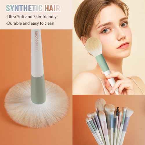 Colorful Series 18-Pcs Makeup Brush Set with Soft, Cruelty-Free Synthetic Bristles, Wooden Matte Handles, 2 Latex-Free Makeup Sponges & Travel Storage Bag ? Face & Eye Brushes for Makeup