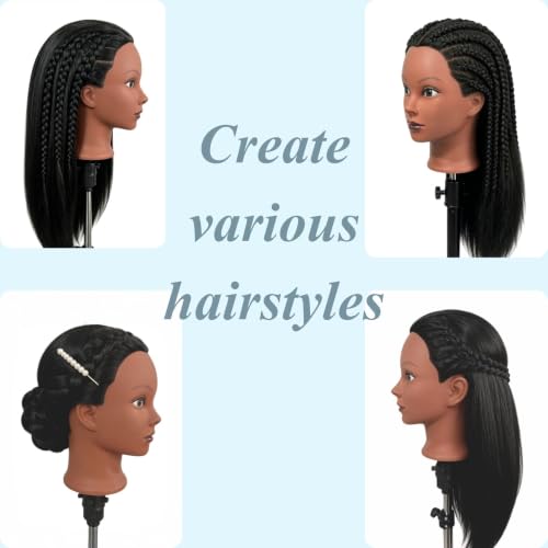 ARLEFENNI 21 Inch Black Mannequin Head with Hair for Cosmetology & Braiding