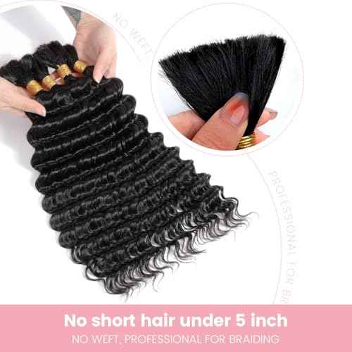 Urbeauty Human Braiding Hair Deep Wave Bulk Human Hair for Braiding, Curly Human Hair for Boho Knotless Braids, Boho Box Braids/Locs/Twist Goddess Gypsy 100% Unprocessed Virgin Human Hair 18 Inch