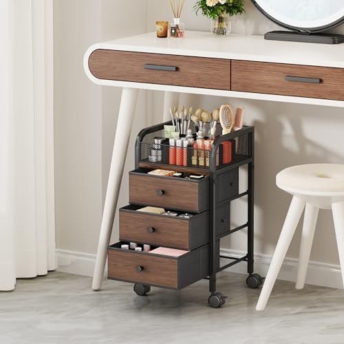 Rolling Makeup Organizer Cart with 3 Drawers & 9 Compartments