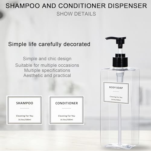 Plastic Shampoo and Conditioner Dispenser, Yeeco Refillable Pump Bottles Blue Shampoo Dispenser 16.9oz/500ml Shampoo Bottles with Pump 3 Packs for Bathroom, Kitchen, Hotel - Clear