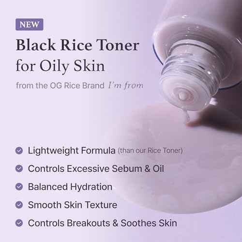 [I'm From] Miniature of Black Rice Toner for Oily Skin, Sebum Control Toner, Lightweight, Niacinamide, Panthenol, Fragrance Free, Korean Skin Care, 1.01 Fl Oz