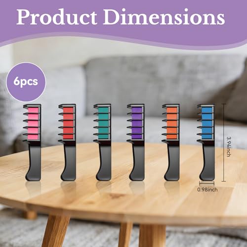 6 Color Washable Hair Chalk Comb Set for Kids & Adults