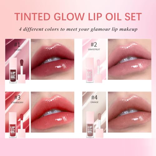 Glow Lip Oil Set, 4 Colors Hydrating Plumping Lip Gloss