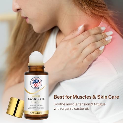 Organic Castor Oil Roll-On with Rose Quartz Roller Ball for Skin & Hair Care - 1.7 fl oz