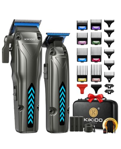 KIKIDO Cordless Professional Hair Clippers Kit with 3 Batteries & Accessories