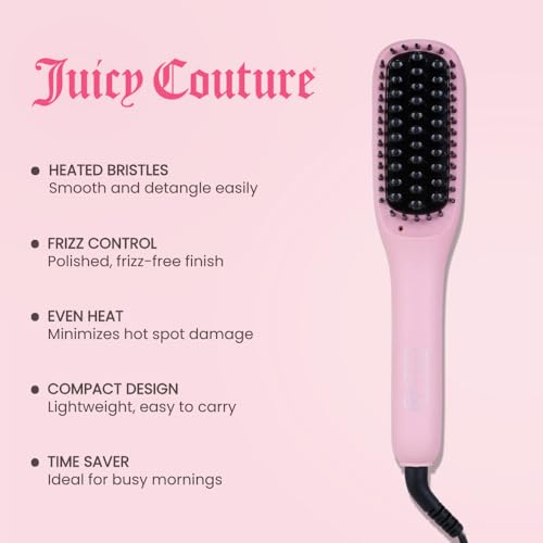 Juicy Couture - Heated Straightening Brush, Sleek & Smooth Hair in Minutes (Pink)
