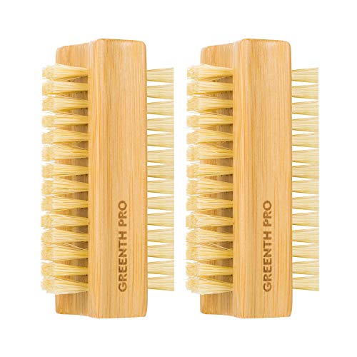 Bamboo Nail Brush Set - 2PCS Double-Sided Firm Sisal Scrub Brush for Nails and Toes