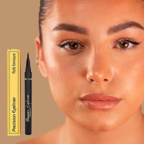 Fab Brows Precision Liquid Eyeliner - Felt-Tipped Liquid Eyeliner Pen - Richly Pigmented Waterproof Black Eyeliner - Achieves Thin or Thick Strokes - Easy-to-Apply, Flexible & Smudge Proof Eyeliner