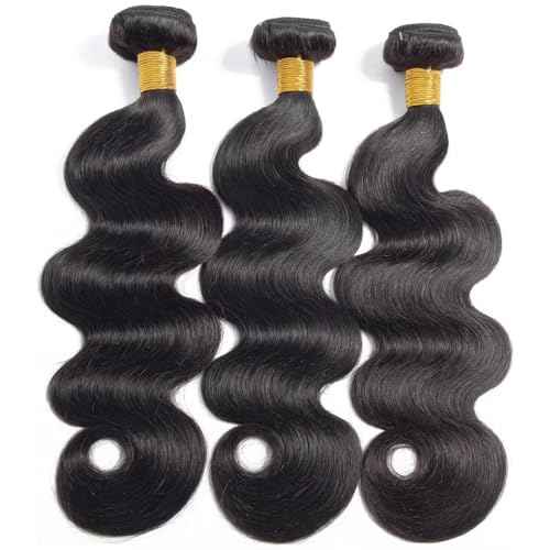 16A Human Hair Bundles 12 14 16 Inch Body Wave Bundles Human Hair 300g Brazilian Virgin Body Wave 3 Pieces Deals Brazilian Quick Weave Extensions Wet and Wavy Extensions Natural Black
