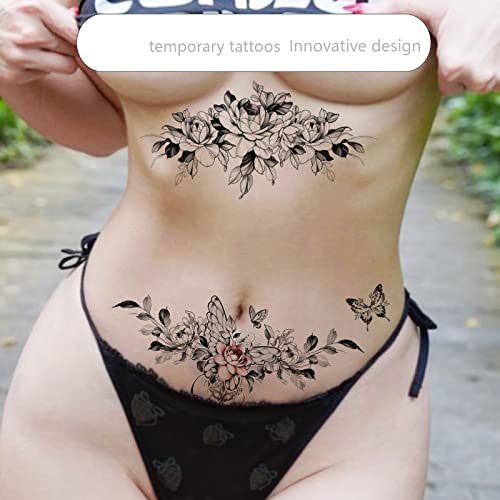 Women's Temporary Tattoo Set - Realistic Flowers & Butterflies