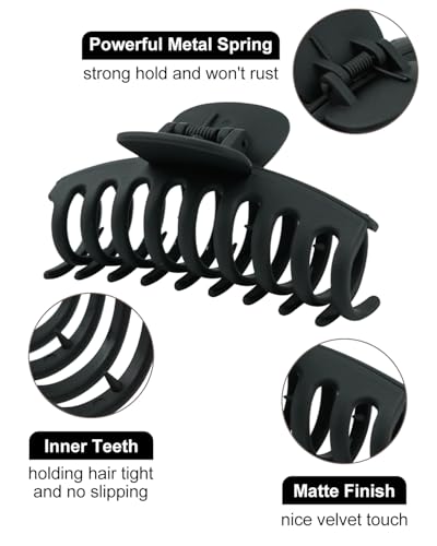 Medium Hair Claw Clips - Strong Hold, Lightweight (Black, 6-Pack)