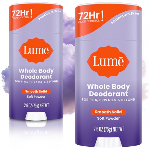 Lume Whole Body Deodorant Stick 2.6 oz Pack of 2 Soft Powder Scent - Odor Control for Sensitive Skin