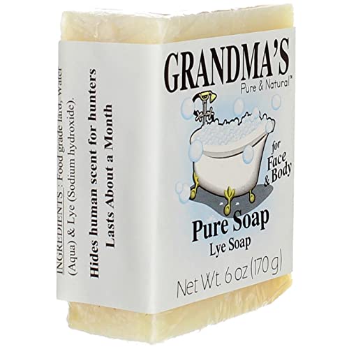 Grandma's Pure Lye Soap Bar - 6.0 oz Unscented Face & Body Wash Cleans with No Detergens, Dyes & Fragrances - 60018 (4 Pack)