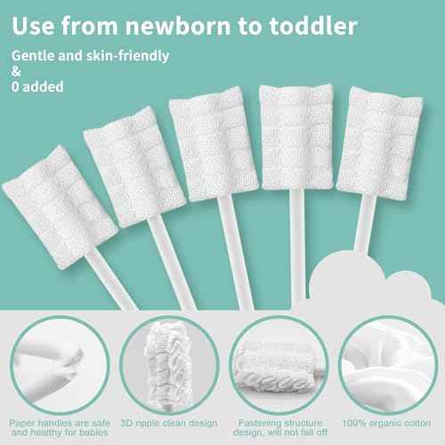 105 Pieces Baby Tongue Cleaner + 2 PCS Finger Toothbrush Soft Gauze Baby with Box Disposable Tongue Cleaner Infants Oral Mouth Cleaner Newborn Care 0-36 Month Infants