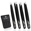 Glory 4-Pcs Precision Eyebrow Tweezers Set Professional Stainless Steel Brow Tweezers for Eyebrows, Ingrown Hair, Facial Hair, Chin Hair & Splinters with American-Inspired Design