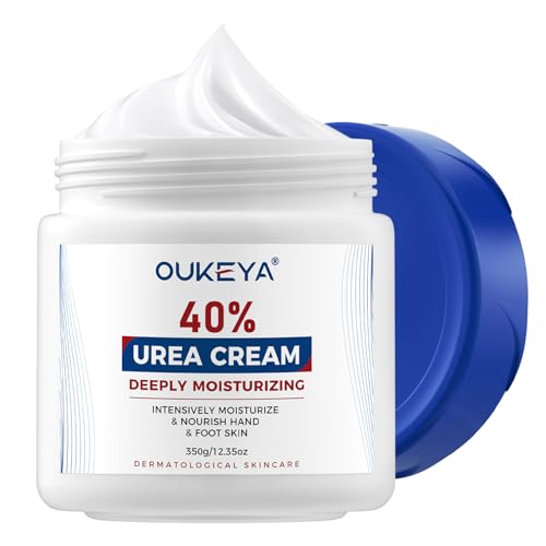 OUKEYA Urea Cream 40 Percent, Urea Foot & Hand Cream for Dry Cracked, 40 per Urea Lotion for Feet Maximum Strength with Urea Cream 42% plus Salicylic Acid 2% Net 350g for Dry Cracked Feet, Heels, Knee