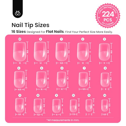 Beetles Short Coffin Nail Tips Kit, XS Square, 224pcs with Glue & UV Lamp