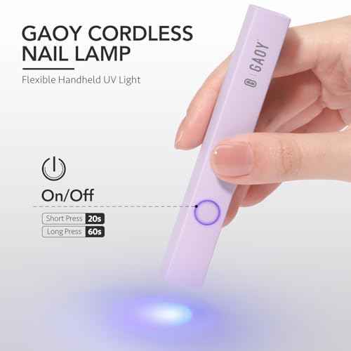 GAOY Handheld UV Light for Gel Nails, Mini Nail Lamp, Portable Cordless Rechargeable, Fast Curing, Pale Purple