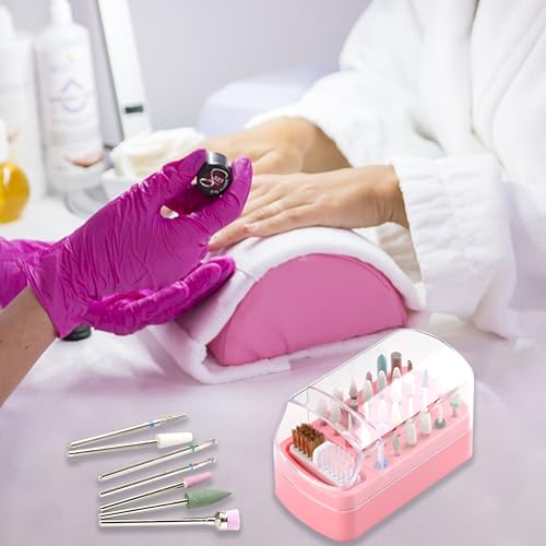 Nail Drill Bit Holder & Cleaner with 30 Holes Storage Box
