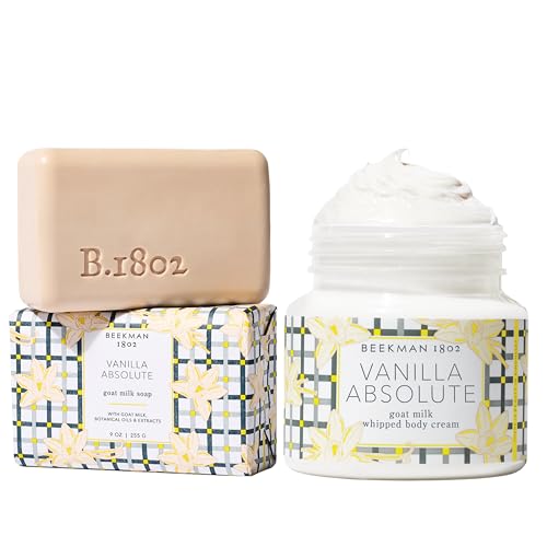 Beekman 1802 Vanilla Absolute Goat Milk Soap & Whipped Body Cream Gift Set ? Warm Vanilla, Sheer Lily & Sandalwood Scent ? Hydrating Cleanse + Nourishing Moisture for Dry Skin (2 Count)