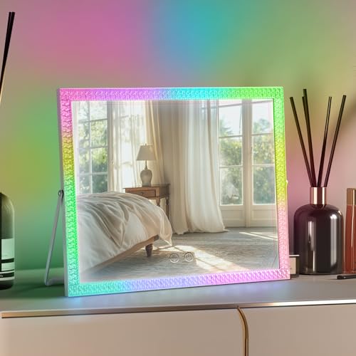 Vanity Mirror with Lights,RGB & 3 Dimmable Light Modes Makeup Mirror with Touch Control,Light Up Mirror for Desk,360¡ÆRotation,14x17 Inch