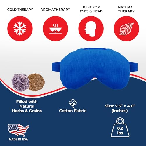 Lavender Eye Mask - Weighted Eye Mask for Relaxation and Yoga - Cold Therapy Eye Masks for Women, Men - 1 Eye Mask Blue