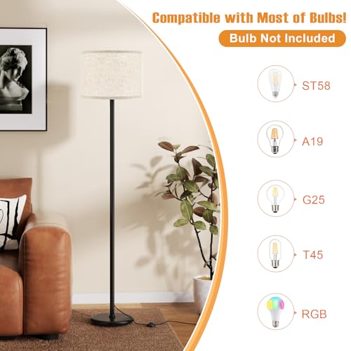 Ambimall 61'' Modern Floor Lamp with Shade, Tall Lamps for Living Room, Bedroom, Office, Dining Room, Beige Shade with Black Pole(Without Bulb)