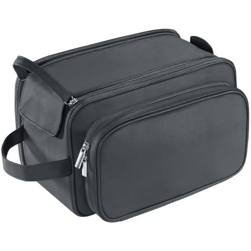 Buruis Extra Large Toiletry Bag for Men, Travel Toiletry Organizer Dopp Kit Water-resistant Shaving Bags, PU Leather Cosmetic Bathroom Shower Bag for Toiletries, Grooming, Accessories (Black)
