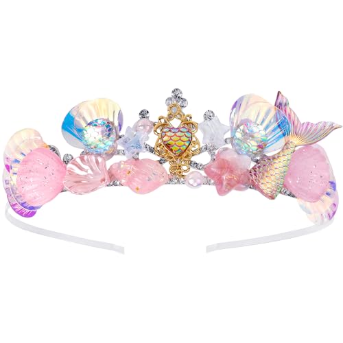 YARIEW Mermaid Crown Hair Accessories for Women and Girls - Fish Scales & Seashell Headband Tiara, Birthday Party Decorations, Halloween Prom Gifts