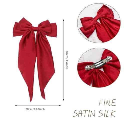 Hair Accessories - 3 Pcs Oversized Satin Hair Barrettes, Ribbon Bowknot Clips for Women