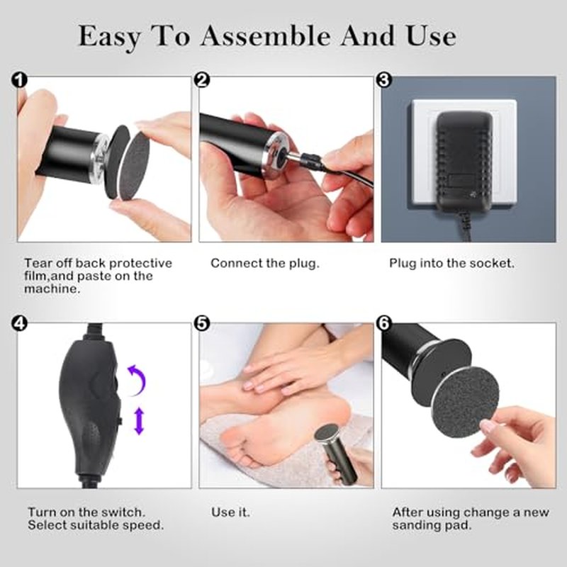 Electric Foot Callus Remover with Adjustable Speed & 60 Sandpaper Discs