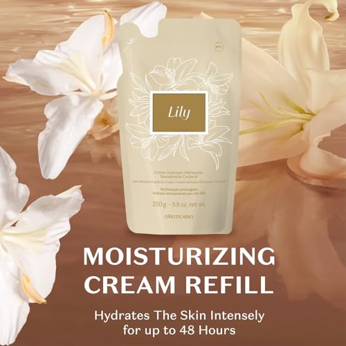 O Botic?rio Lily Satin Moisturizing Body Cream REFILL POUCH, 24 Hour Fragranced Body Butter for Dry Skin, 8.8 Ounce (250g)