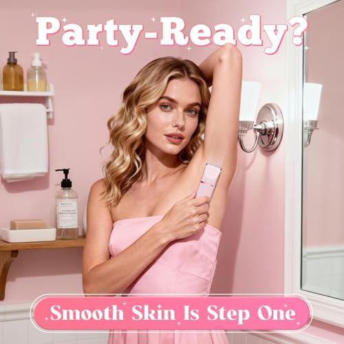 Bikini Trimmer for Women, IPX7 Waterproof, Painless Rechargeable Electric Razor Remover, 2-in-1 Facial & Pubic Hair Removal for Sensitive Skin, Portable Travel Size, Valentines Day Gifts for Her, Pink