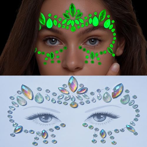 Glow-in-the-Dark Face Gems Rhinestone Tattoo Stickers