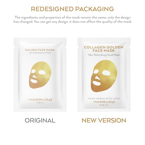 Korean Collagen Face Mask 10 pack - 24K Gold Face Mask Skin Care - Premium Alternative to Korean Sheet Masks - Deep Collagen Mask For Face, Skin - Hydrating Face Masks Skincare - Korean Face Mask Set