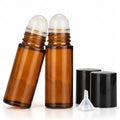 2 Pack 30ml Amber Glass Roller Bottles - Refillable Empty Roll-On Tubes