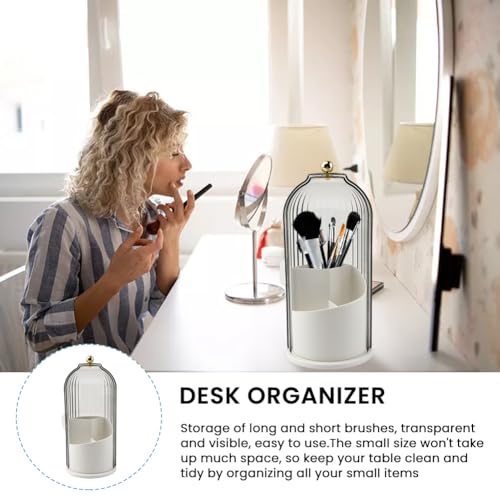 Makeup Brush Holder with Lid, 360 Rotating Sliding Opening Cosmetic Tools Organizer, Waterproof Dustproof Makeup Brush Organizer for Vanity Desktop Bathroom Countertop(COLOR:White And Clear)