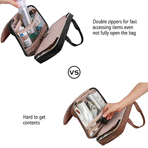 BAGSMART Medium Black Travel Toiletry Bag with Hanging Hook & Water-Resistant Design