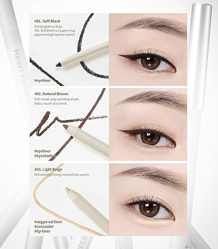 Heart Percent Dote On Mood Gel Eyeliner Pencil, Long-Lasting Waterproof Smudge Proof Smooth Retractable Eye Liner Pencil with Built-In Sharpener (02. Natural Brown)